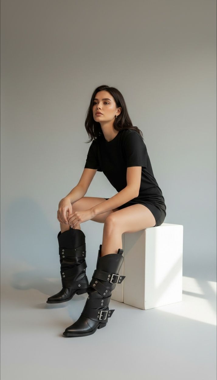 Bota Texana Desmontable 2 en 1 Aura Eco-cuero Negro